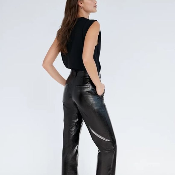 Aritzia Babaton Black Faux Leather Command Pants Size 12 - Picture 2 of 10
